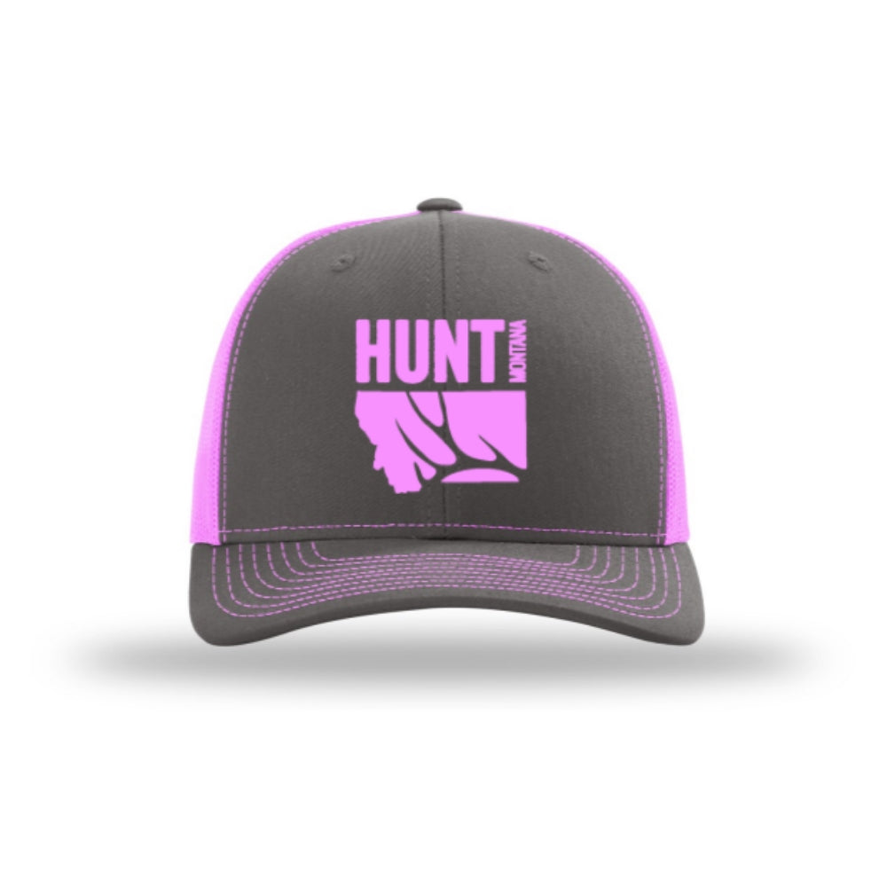 Hunt Montana - Snapback Hat - Charcoal/Neon Pink - DEER ANTLER