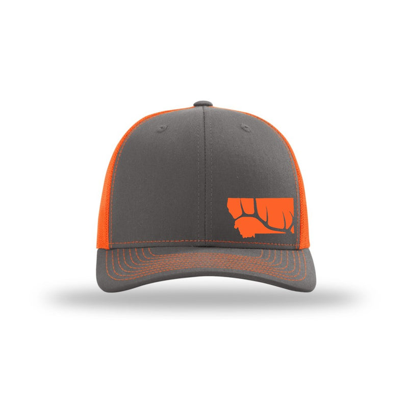 Snapback Hat - Charcoal/Neon HUNT Montana Orange Hunt - ANTLER - MONTANA – ELK