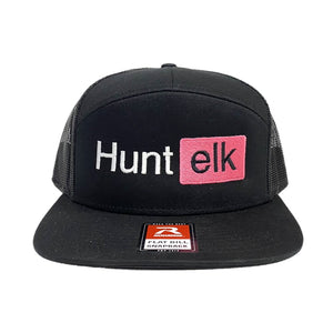 HUNT ELK - Flatbill Trucker Hat - Black & Pink - Hunt Montana