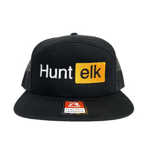 HUNT ELK - Flatbill Trucker Hat - Black & Gold - Hunt Montana